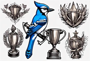 bluejay with trophy tattoo idea