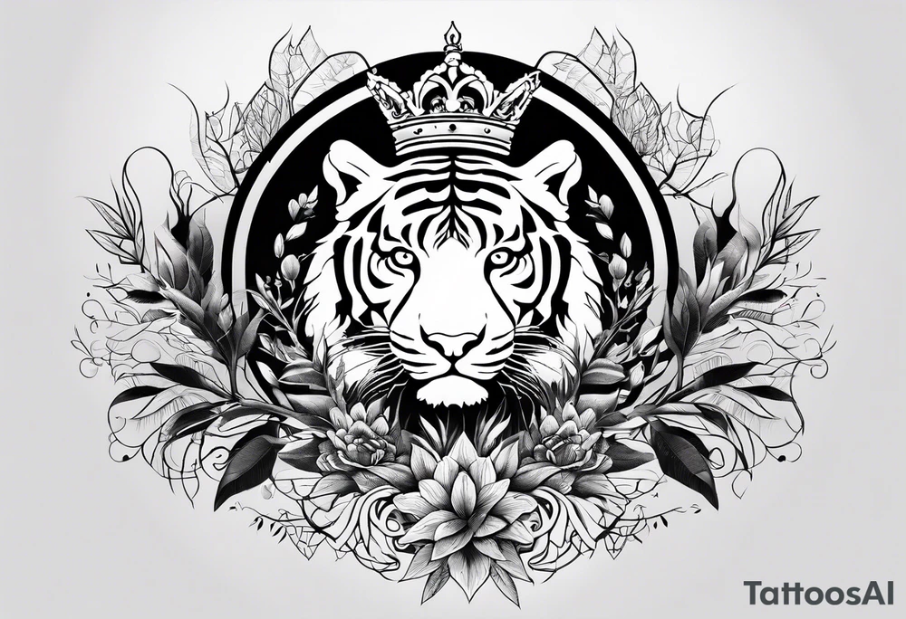 Tree of life with a tiger and a crown tattoo idea