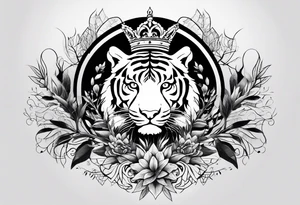 Tree of life with a tiger and a crown tattoo idea