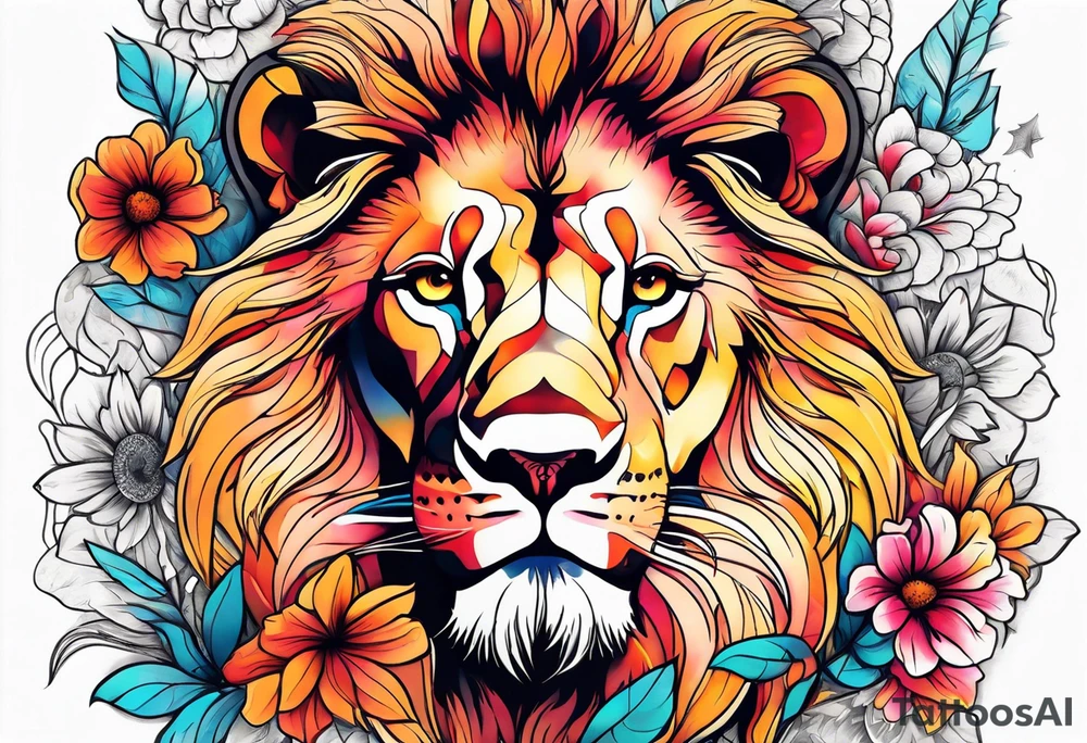 Lion with flowers tattoo idea