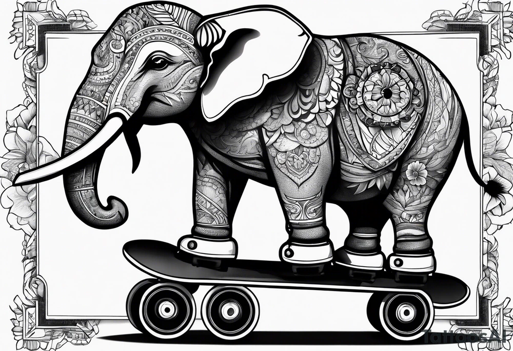Elephant wearing roller skates tattoo idea