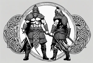 Side full body shot of Celtic warrior with weapon drawn. tattoo idea