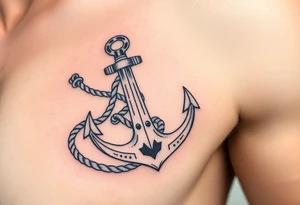 weathered anchor wrapped in nautical rope with sea waves tattoo idea