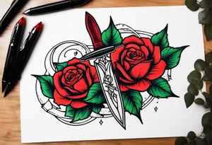 Messer mit Stacheldraht und Rose tattoo idea