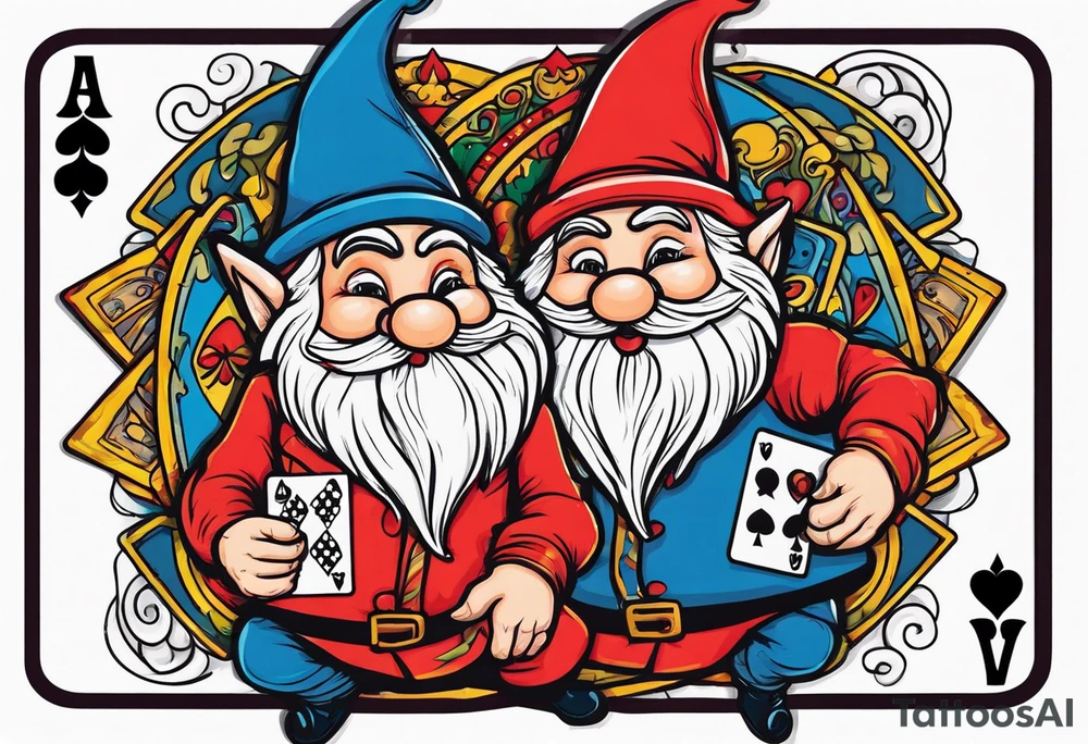 Gnomes holding playing cards tattoo idea