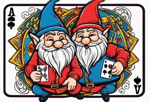Gnomes holding playing cards tattoo idea