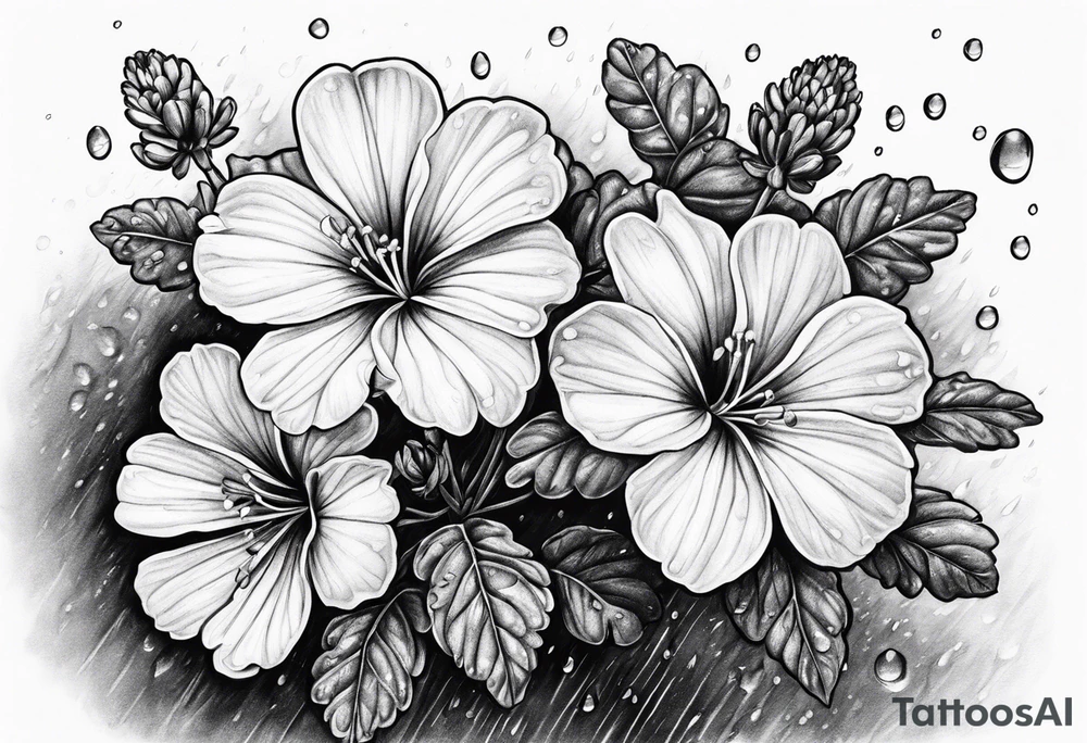 red geraniums with rain drops tattoo idea