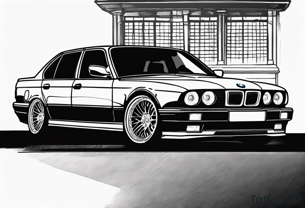 BMW e34 5.25i limo as a Tattoo stencil. tattoo idea