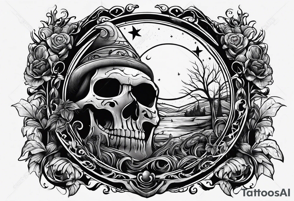 graveyard with moon tattoo idea