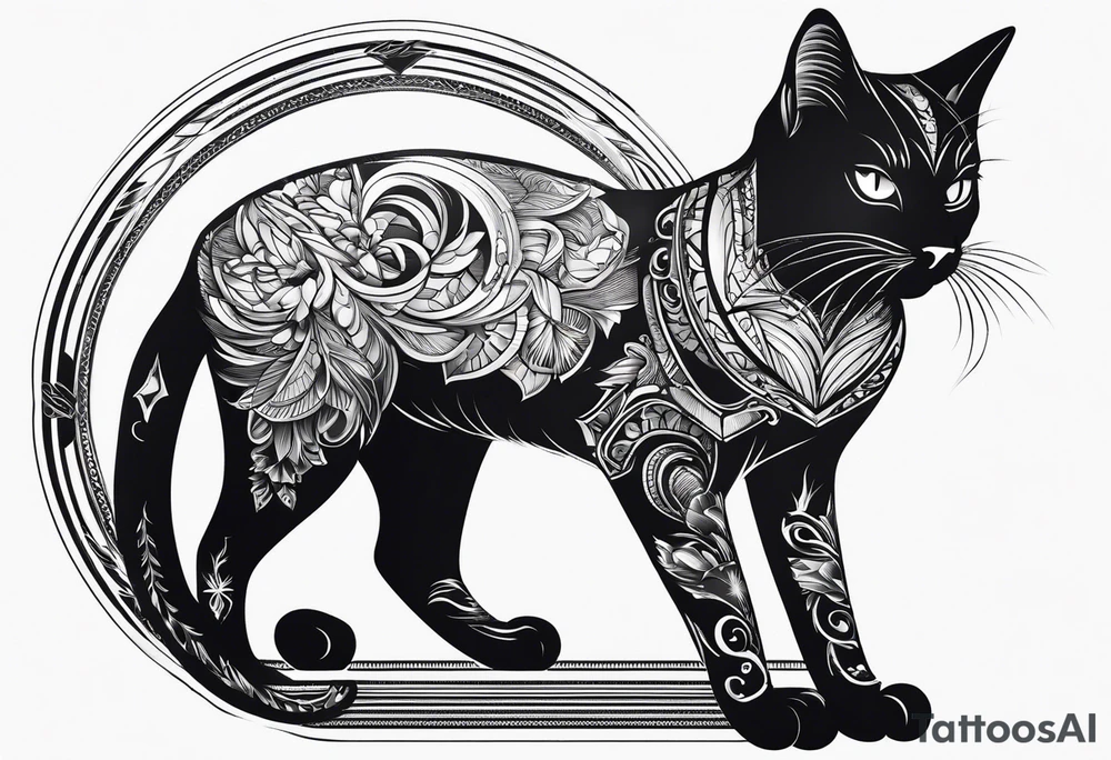 black dark cat vectorized futuristically tattoo idea