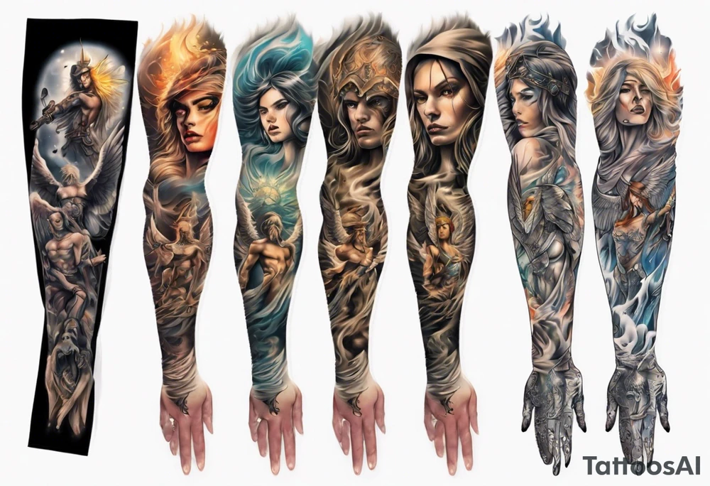 Full arm sleeves with warrior angels on it tattoo idea
