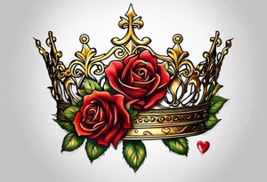 the red rose queen's golden crown with a heart tattoo idea