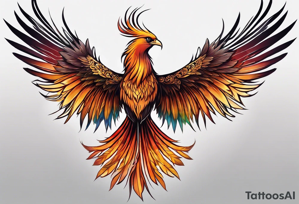 phoenix, 
chinese,
realistic, 
long tail,
elegant,
wing tips pointing down,
long neck,
long feathers,
in flight, tattoo idea