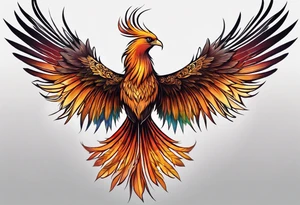 phoenix, 
chinese,
realistic, 
long tail,
elegant,
wing tips pointing down,
long neck,
long feathers,
in flight, tattoo idea