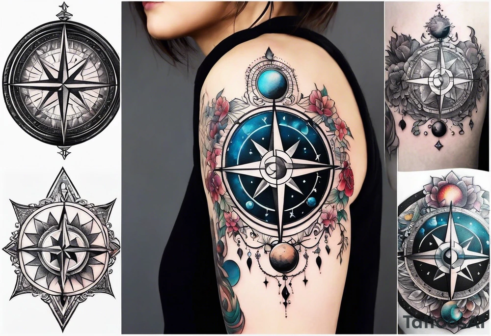 Moon and earth compass tattoo idea