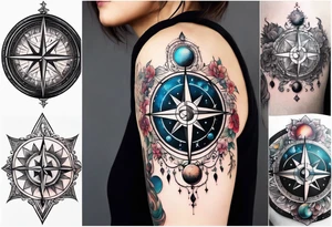 Moon and earth compass tattoo idea