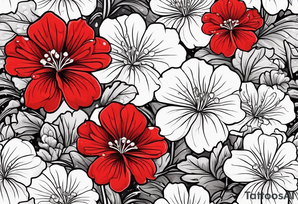red geraniums with rain drops tattoo idea