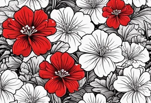 red geraniums with rain drops tattoo idea