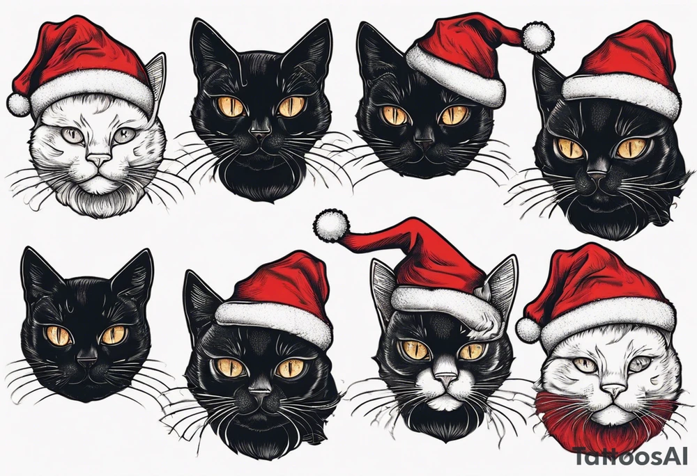 a black cat wearing a santa hat tattoo idea
