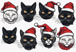 a black cat wearing a santa hat tattoo idea