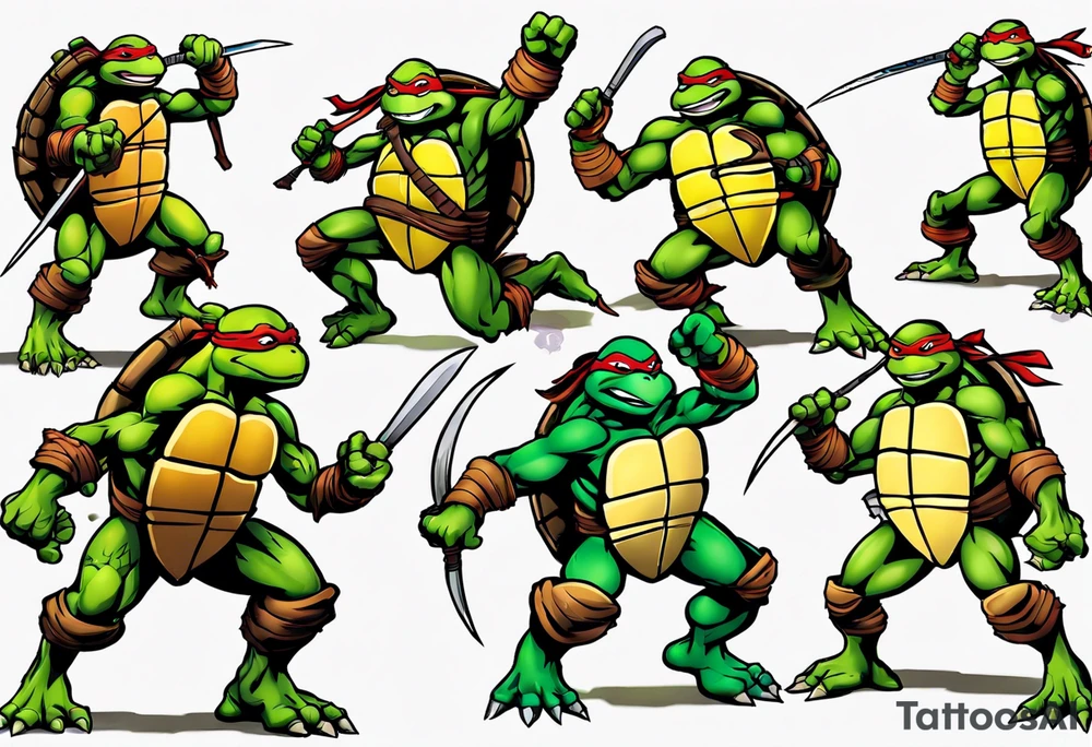 teenage mutant ninja turtles fighting scene tattoo idea