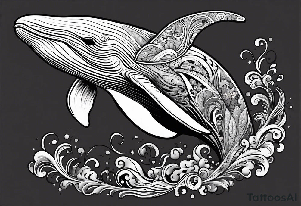 Hawaiian whale breaching paisley tattoo idea