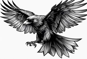 outline drawing of a flying raven with wings of fire tattoo idea
