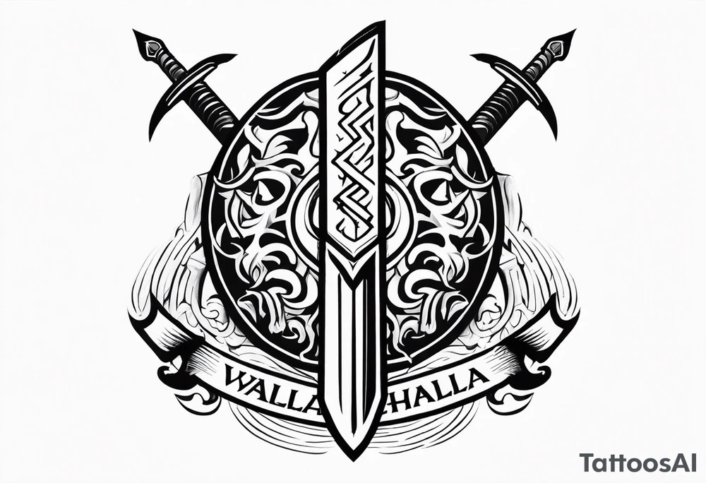 Valhalla fire sword shield warrior tattoo idea