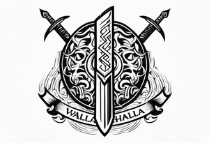 Valhalla fire sword shield warrior tattoo idea