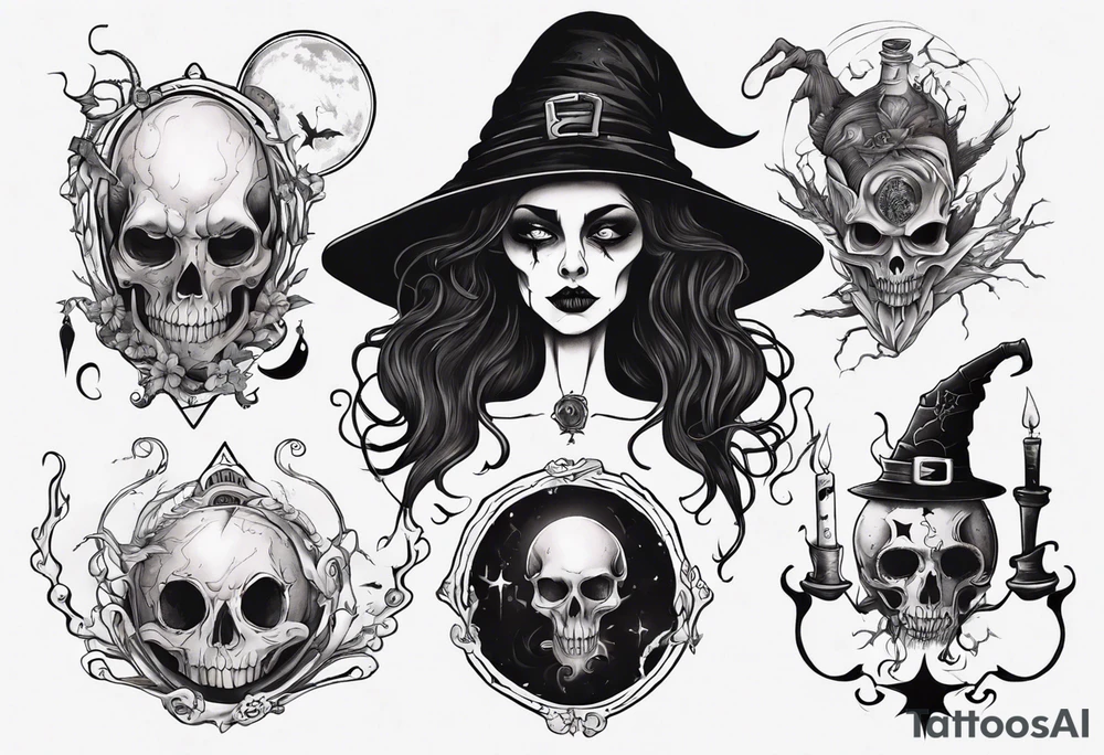 a Tim Burton-style witch necromancer tattoo idea