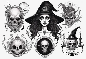 a Tim Burton-style witch necromancer tattoo idea
