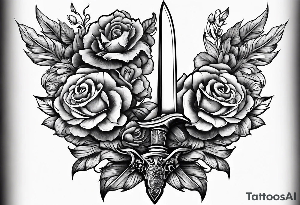 Dagger with hourglass blade and flower handle tattoo idea