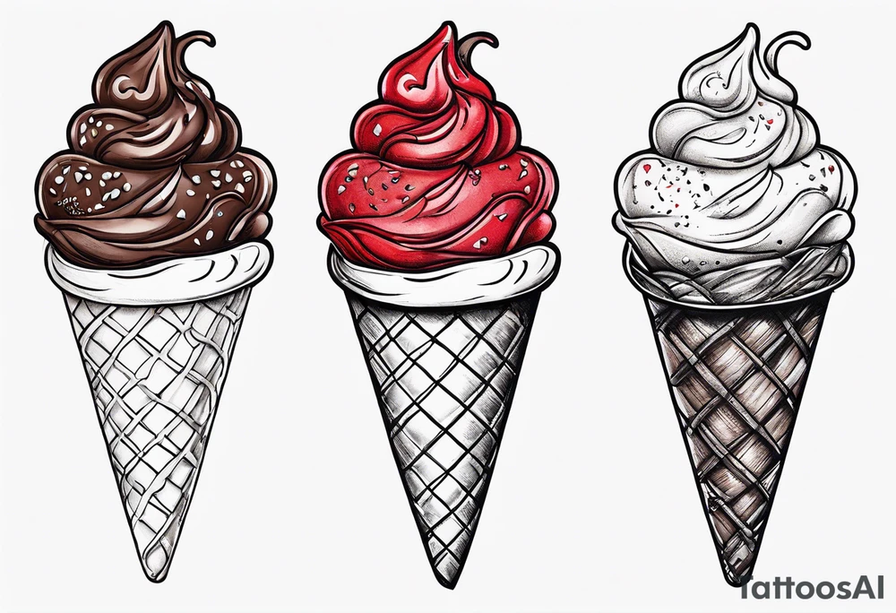 sketch chocolate chip ice cream cone with one red heart tattoo idea