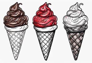 sketch chocolate chip ice cream cone with one red heart tattoo idea