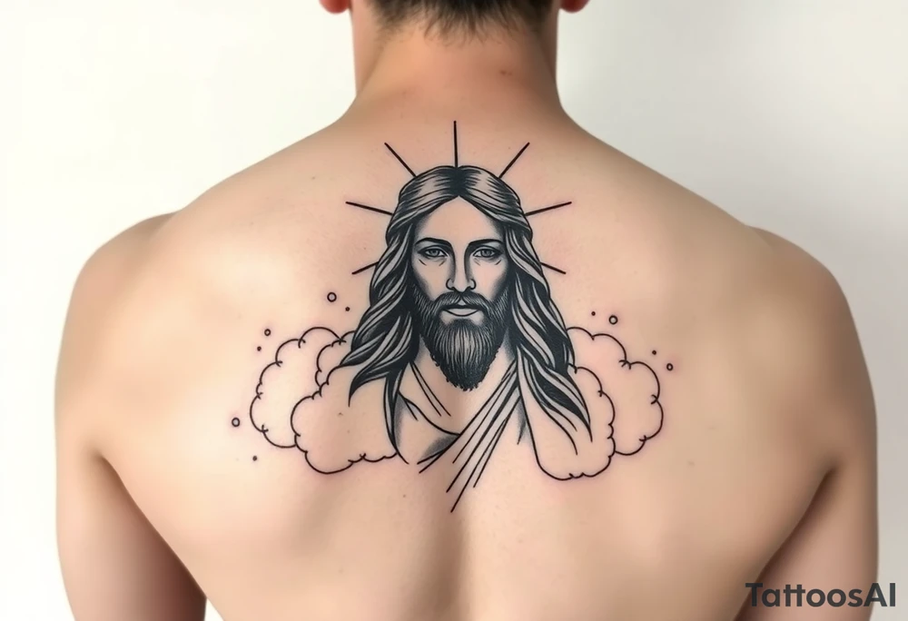 magestic jesus christ with clouds black and white tattoo idea