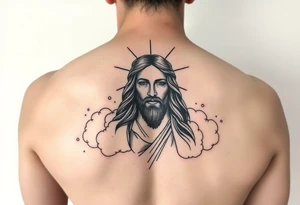 magestic jesus christ with clouds black and white tattoo idea