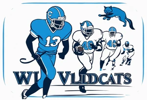 blue wildcat being walked on  leash by high school football players wearing a Carolina blue football jersey that says wildcats tattoo idea