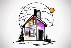 cabin chimney smoke "Hutting Est. 2004" friends sunset tattoo idea