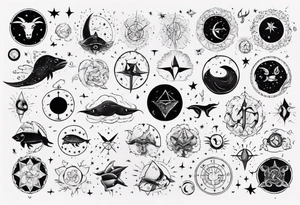 nigh sky, showing zodiac sign for Pisces and Taurus. upper arm sleeve tattoo tattoo idea
