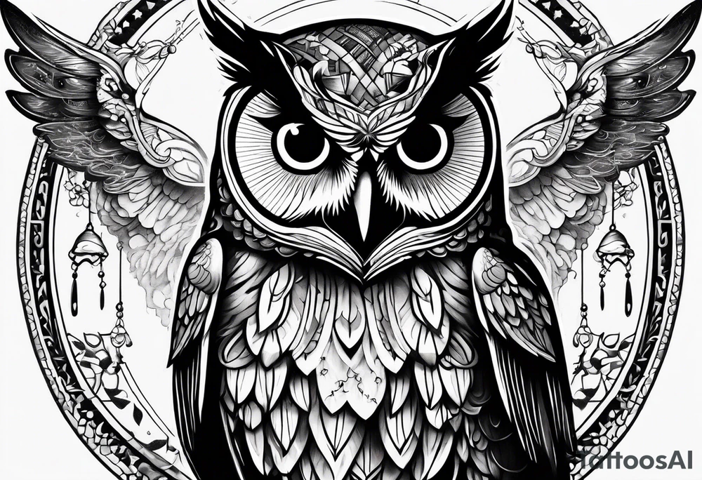 owl dressed up as a ghost tattoo idea