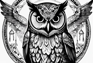 owl dressed up as a ghost tattoo idea