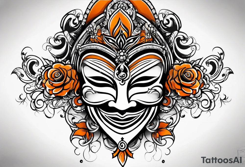 Laughing mask that is orange and black simple tattoo idea