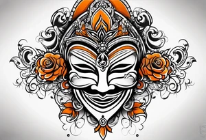 Laughing mask that is orange and black  simple tattoo idea