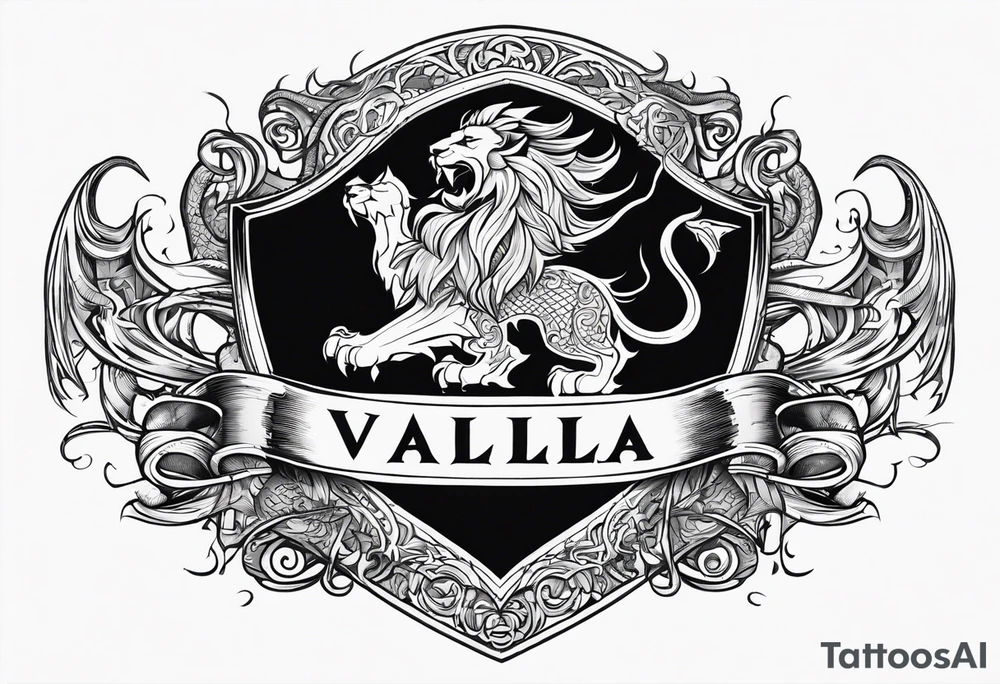 Valhalla shield sword lion dragon tattoo idea