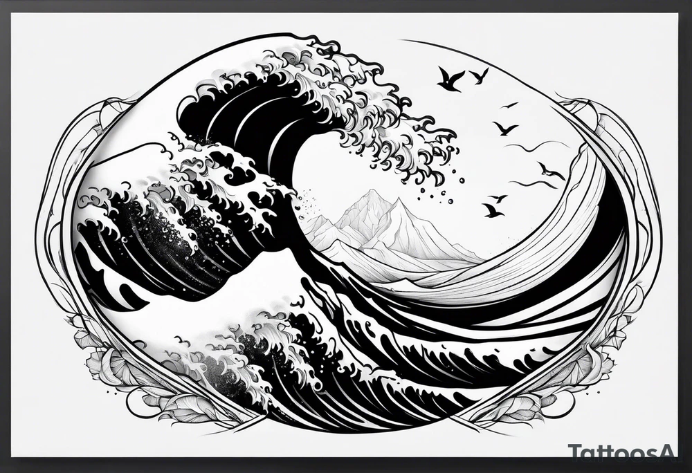 nature and wave in horizontal image tattoo idea