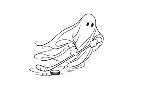 Single line drawing of a ghost stickhandling a puck on ice. tattoo idea