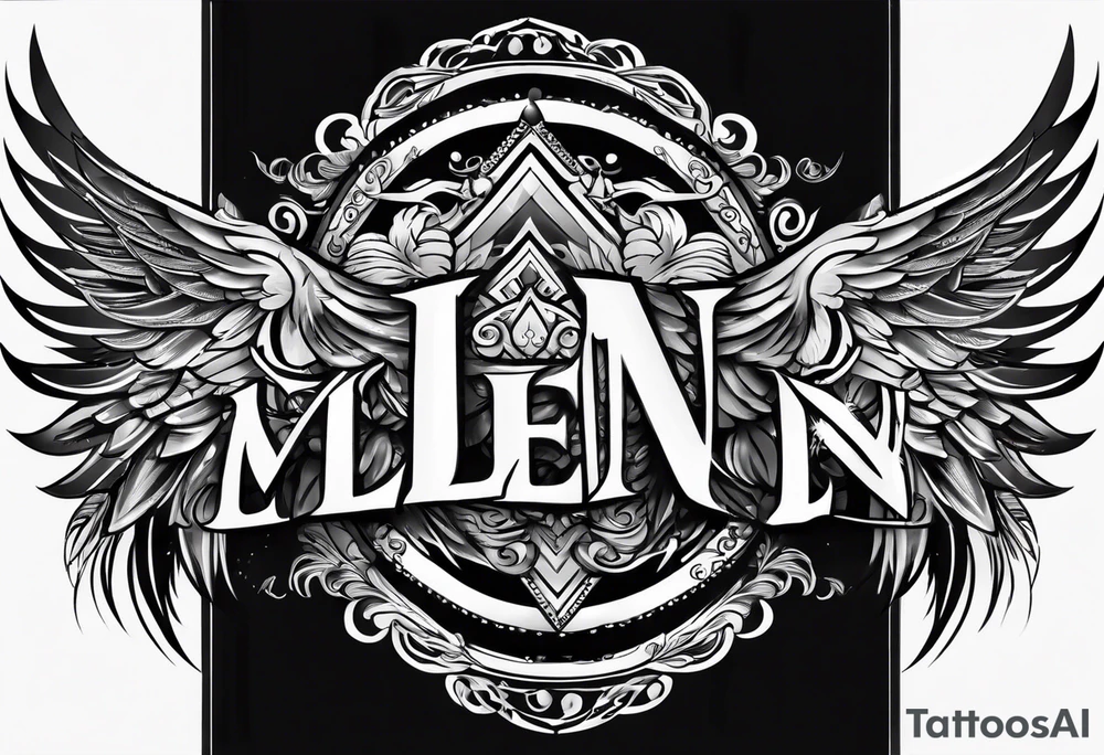 The word Glenn on a banner with angel wings tattoo idea