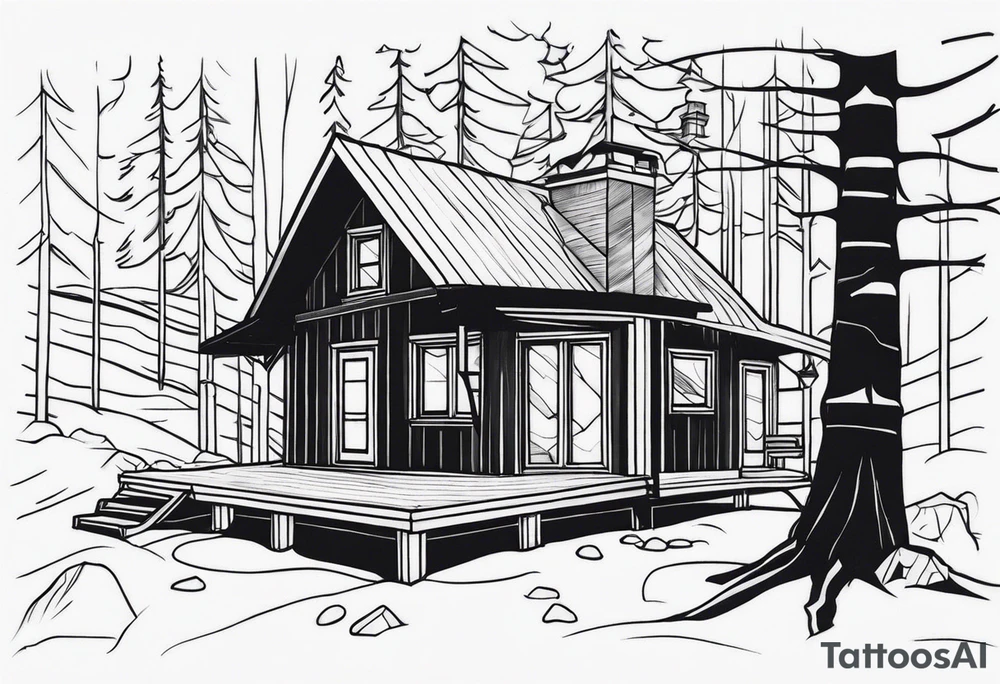 small cabin in the woods tattoo idea