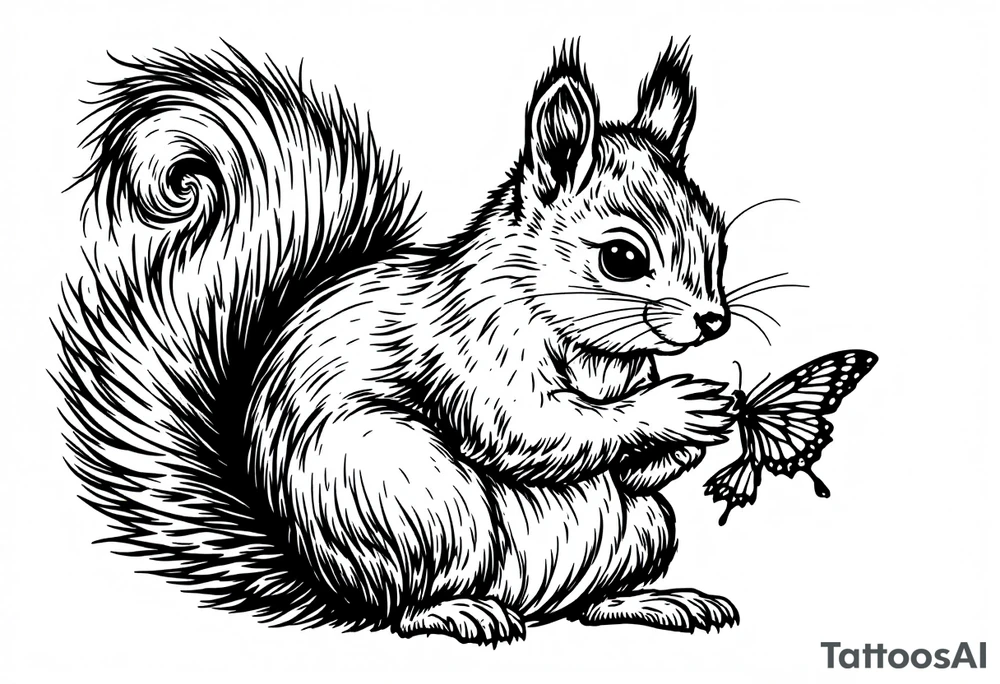 A Squirrel with a butterfly in hands tattoo idea