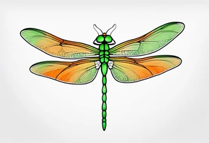 green and orange dragonfly on a twig tattoo idea